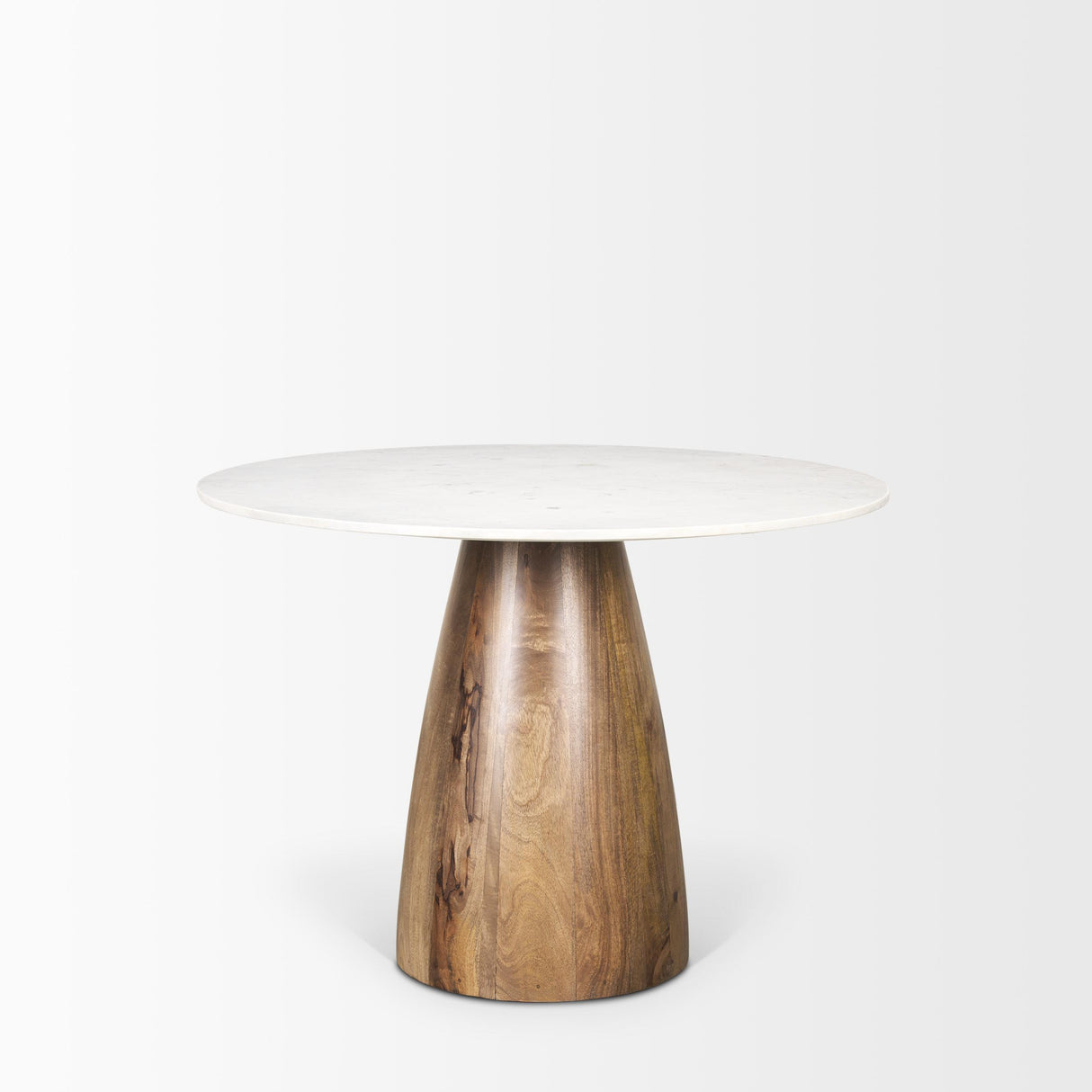 Mercana Allyson 42" Round Brown Wood Pedestal w/Banswara White Marble Top Dining Table