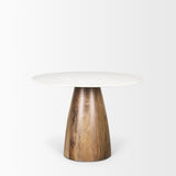 Mercana Allyson 42" Round Brown Wood Pedestal w/Banswara White Marble Top Dining Table