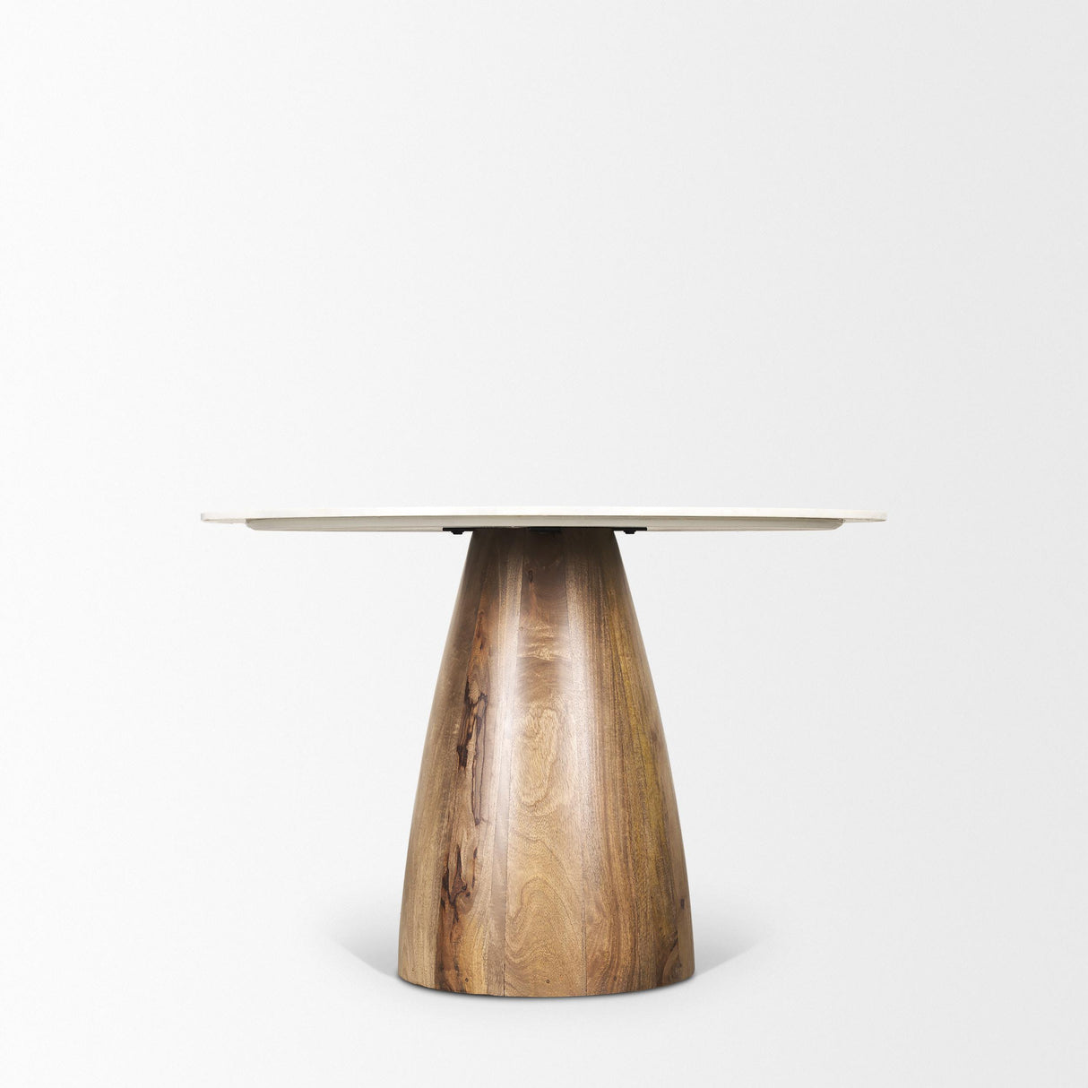 Mercana Allyson 42" Round Brown Wood Pedestal w/Banswara White Marble Top Dining Table