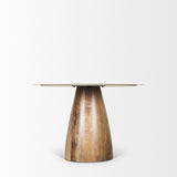 Mercana Allyson 42" Round Brown Wood Pedestal w/Banswara White Marble Top Dining Table