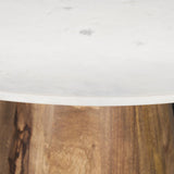 Mercana Allyson 42" Round Brown Wood Pedestal w/Banswara White Marble Top Dining Table