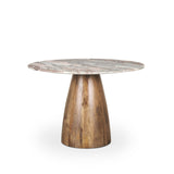 Mercana Allyson 42" Round Brown Wood Pedestal w/ Pink Marble Top Dining Table