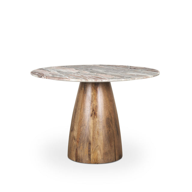 Mercana Allyson 42" Round Brown Wood Pedestal w/ Pink Marble Top Dining Table