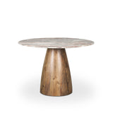 Mercana Allyson 42" Round Brown Wood Pedestal w/ Pink Marble Top Dining Table