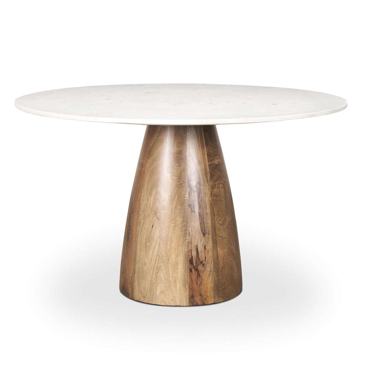 Mercana Allyson 48" Round Brown Wood Pedestal w/ White Marble Top Dining Table