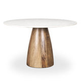 Mercana Allyson 48" Round Brown Wood Pedestal w/ White Marble Top Dining Table