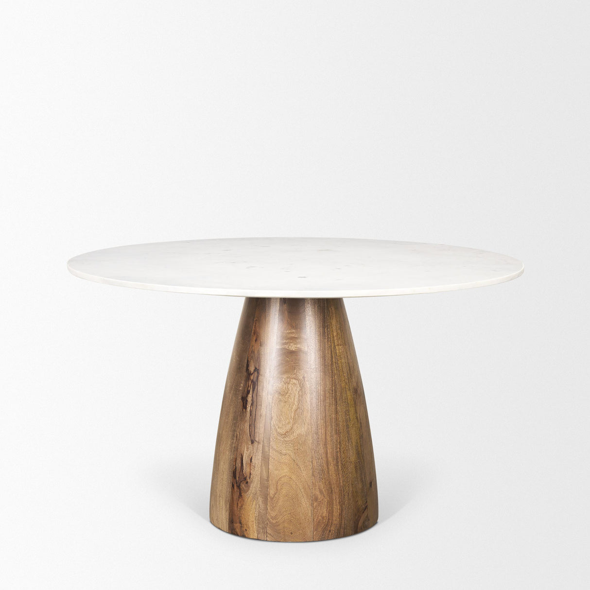 Mercana Allyson 48" Round Brown Wood Pedestal w/ White Marble Top Dining Table