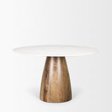 Mercana Allyson 48" Round Brown Wood Pedestal w/ White Marble Top Dining Table