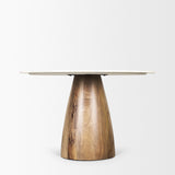 Mercana Allyson 48" Round Brown Wood Pedestal w/ White Marble Top Dining Table