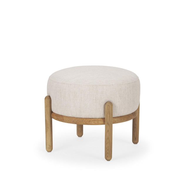 Mercana Gwynn Beige Fabric w/ Light Brown Wood Pouf