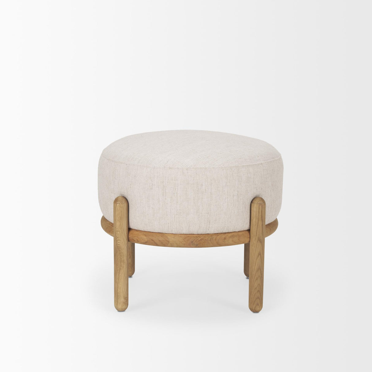 Mercana Gwynn Beige Fabric w/ Light Brown Wood Pouf