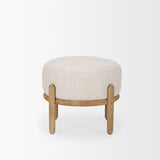 Mercana Gwynn Beige Fabric w/ Light Brown Wood Pouf