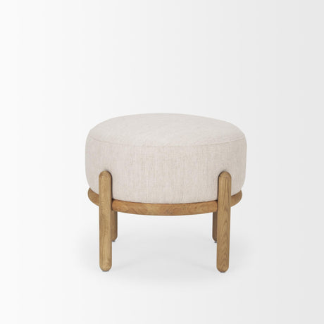 Mercana Gwynn Beige Fabric w/ Light Brown Wood Pouf