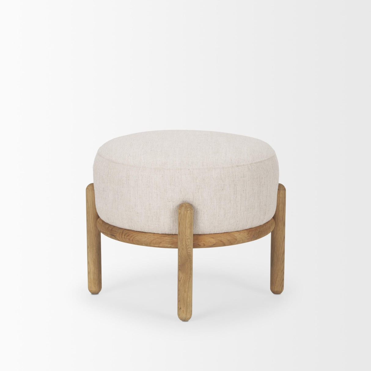 Mercana Gwynn Beige Fabric w/ Light Brown Wood Pouf