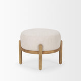 Mercana Gwynn Beige Fabric w/ Light Brown Wood Pouf