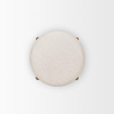 Mercana Gwynn Beige Fabric w/ Light Brown Wood Pouf