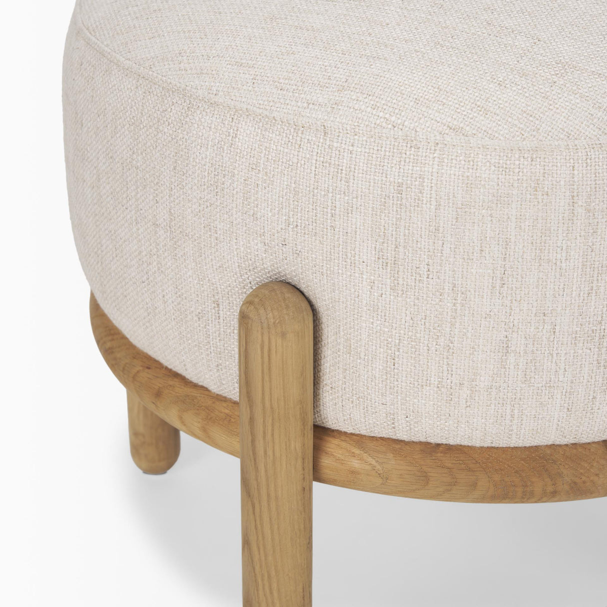 Mercana Gwynn Beige Fabric w/ Light Brown Wood Pouf