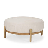 Mercana Gwynn Beige Fabric w/ Light Brown Wood Ottoman