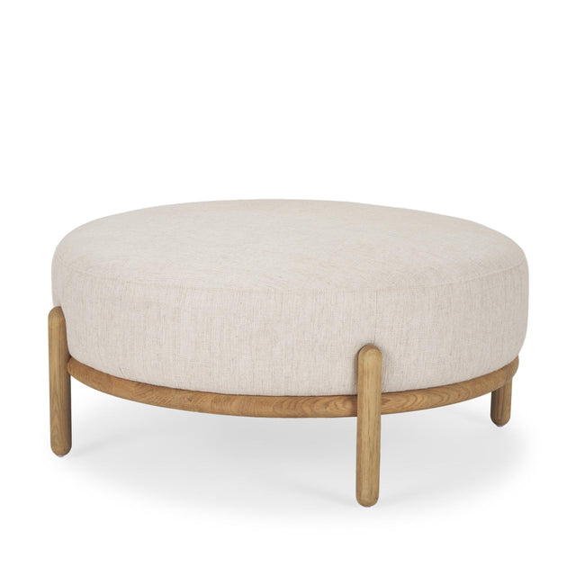 Mercana Gwynn Beige Fabric w/ Light Brown Wood Ottoman