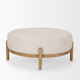 Mercana Gwynn Beige Fabric w/ Light Brown Wood Ottoman