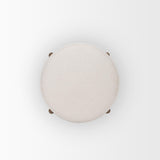 Mercana Gwynn Oatmeal Fabric w/ Dark Brown Wood Pouf