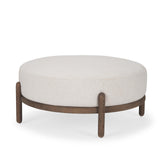 Mercana Gwynn Oatmeal Fabric w/ Dark Brown Wood Ottoman