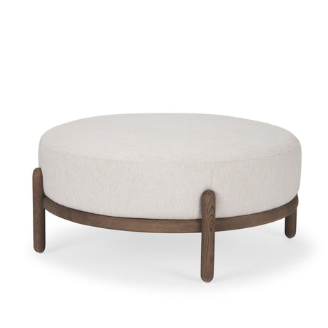 Mercana Gwynn Oatmeal Fabric w/ Dark Brown Wood Ottoman