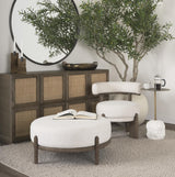 Mercana Gwynn Oatmeal Fabric w/ Dark Brown Wood Ottoman