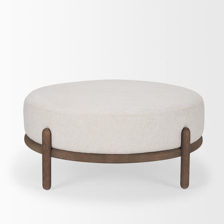 Mercana Gwynn Oatmeal Fabric w/ Dark Brown Wood Ottoman