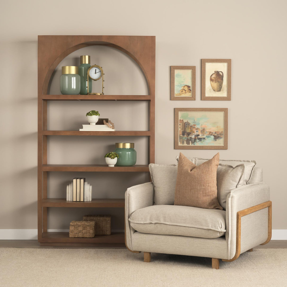 Mercana Bela Arched Shelving Unit Medium Brown Wood