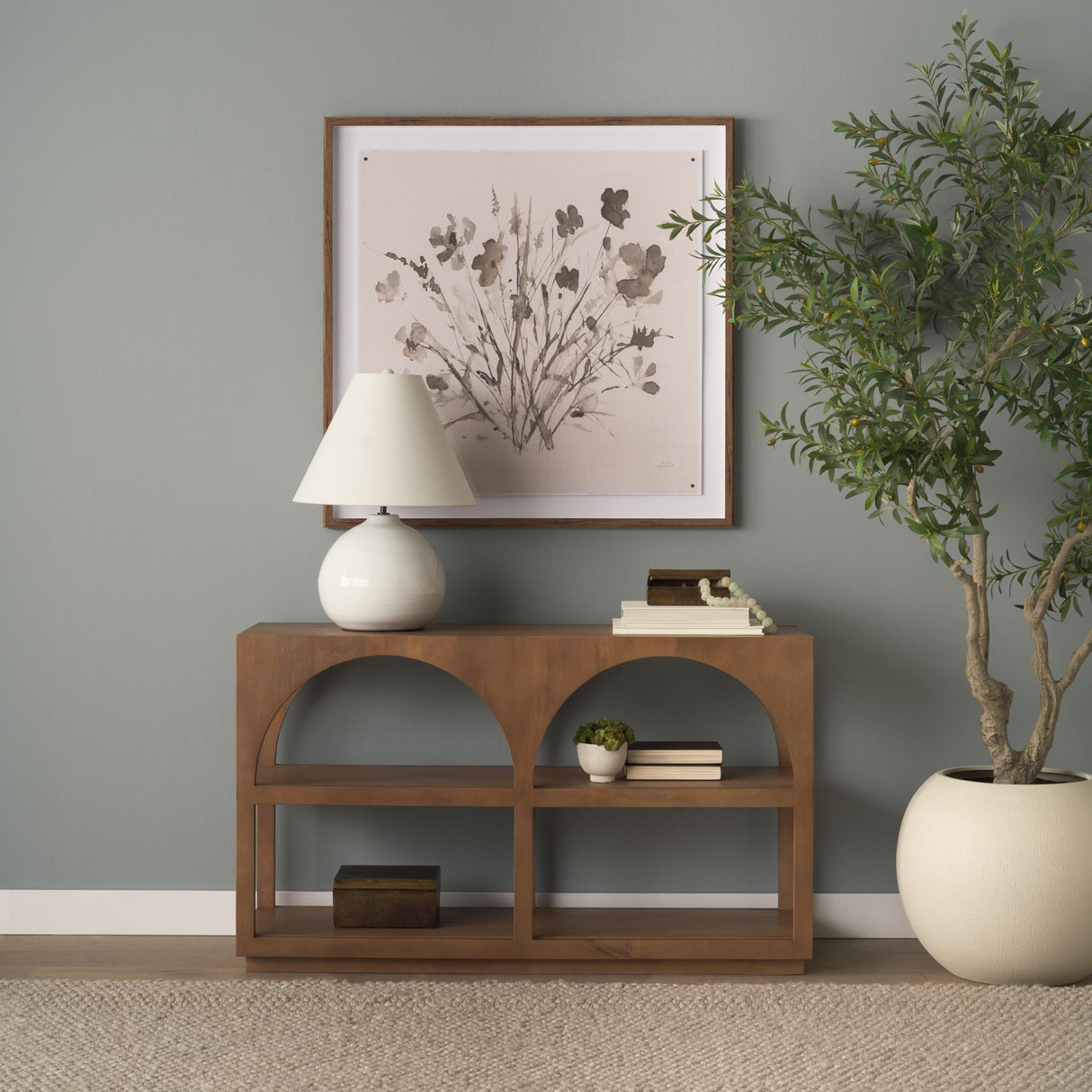 Mercana Bela Small Arched Console Table Medium Brown Wood