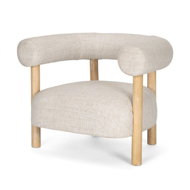 Mercana Gianna Open Back Light Brown Wood w/ Oatmeal Fabric Accent Chair