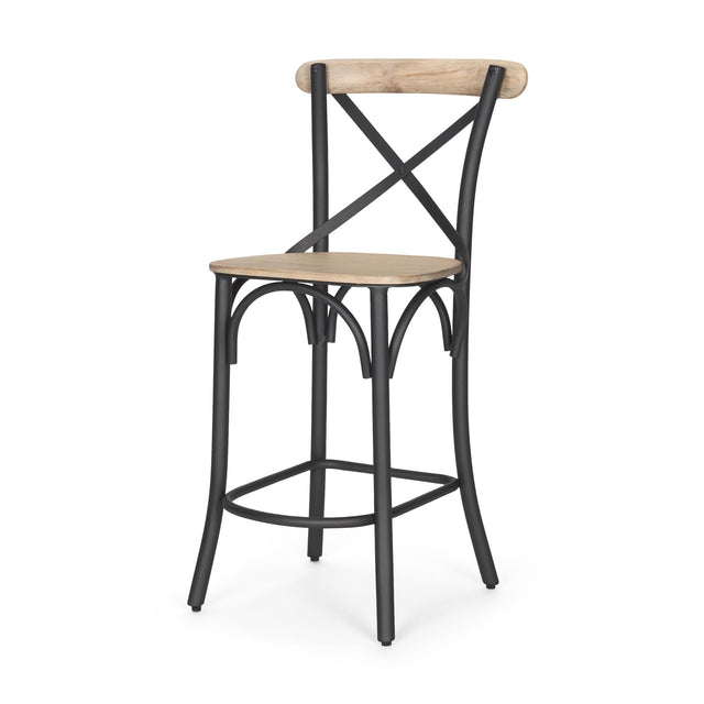 Mercana Etienne Light Brown Wood w/ Iron Metal Counter Stool