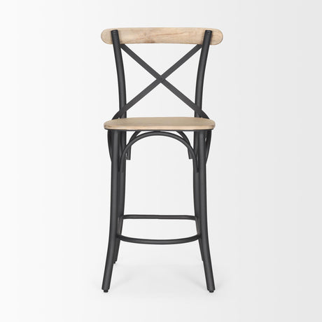 Mercana Etienne Light Brown Wood w/ Iron Metal Counter Stool