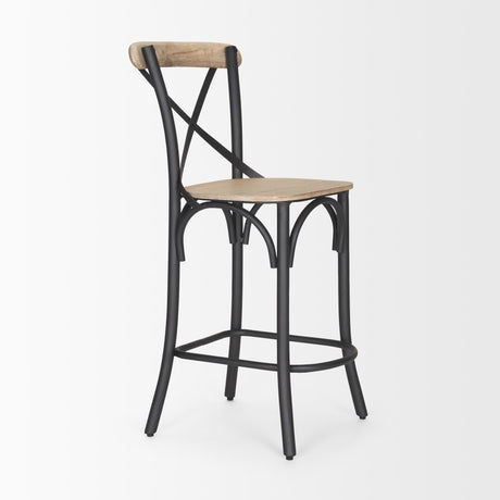 Mercana Etienne Light Brown Wood w/ Iron Metal Counter Stool