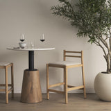 Mercana Sam Counter Stool W/ Light Brown Wood Frame and Beige Upholstered Seat