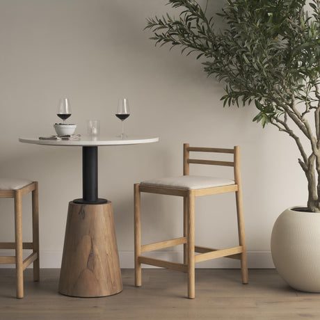 Mercana Sam Counter Stool W/ Light Brown Wood Frame and Beige Upholstered Seat