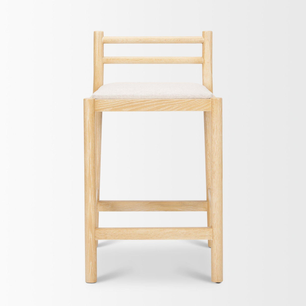 Mercana Sam Counter Stool W/ Light Brown Wood Frame and Beige Upholstered Seat