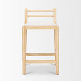 Mercana Sam Counter Stool W/ Light Brown Wood Frame and Beige Upholstered Seat