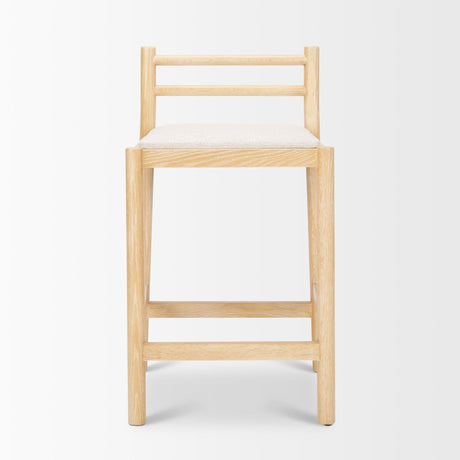 Mercana Sam Counter Stool W/ Light Brown Wood Frame and Beige Upholstered Seat