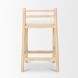Mercana Sam Counter Stool W/ Light Brown Wood Frame and Beige Upholstered Seat