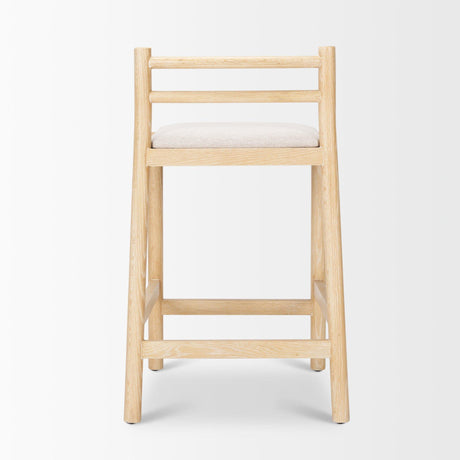 Mercana Sam Counter Stool W/ Light Brown Wood Frame and Beige Upholstered Seat