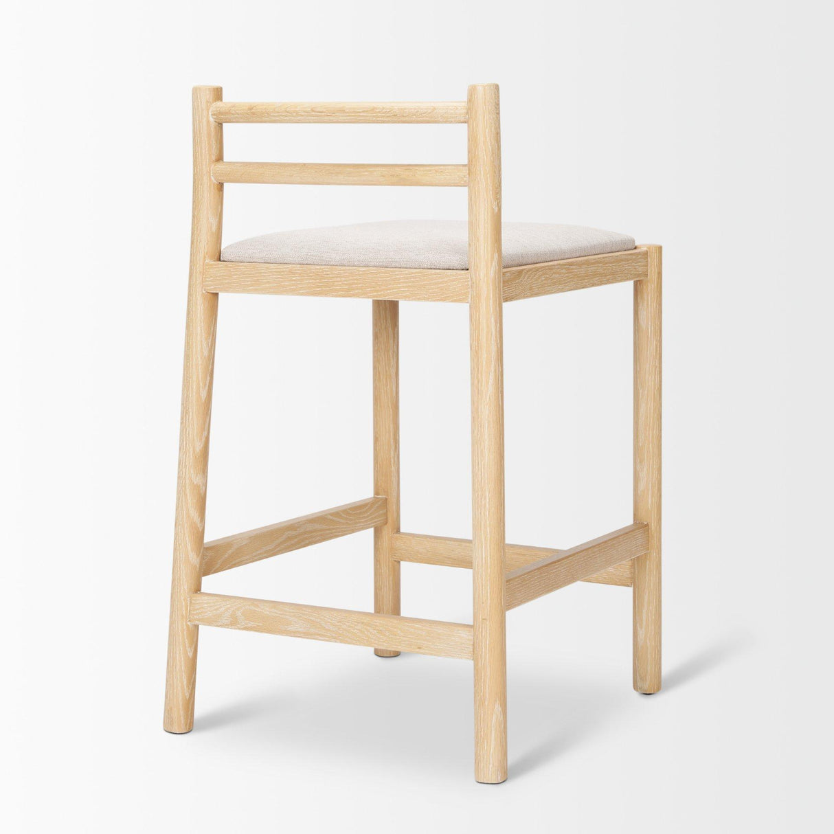 Mercana Sam Counter Stool W/ Light Brown Wood Frame and Beige Upholstered Seat