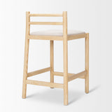 Mercana Sam Counter Stool W/ Light Brown Wood Frame and Beige Upholstered Seat