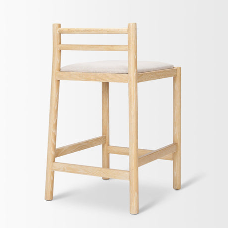 Mercana Sam Counter Stool W/ Light Brown Wood Frame and Beige Upholstered Seat