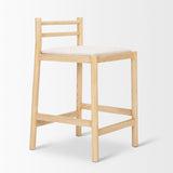 Mercana Sam Counter Stool W/ Light Brown Wood Frame and Beige Upholstered Seat