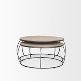 Mercana Clapp Round Light Brown W/ White Wash Wood and Silver Metal Nesting Coffee Tables (Set of 2)
