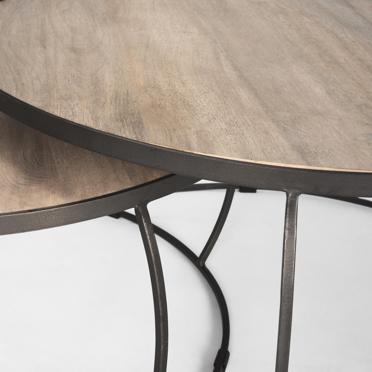 Mercana Clapp Round Light Brown W/ White Wash Wood and Silver Metal Nesting Coffee Tables (Set of 2)