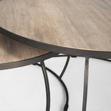 Mercana Clapp Round Light Brown W/ White Wash Wood and Silver Metal Nesting Coffee Tables (Set of 2)