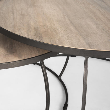 Mercana Clapp Round Light Brown W/ White Wash Wood and Silver Metal Nesting Coffee Tables (Set of 2)